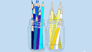 青と黄の色鉛筆のイラスト